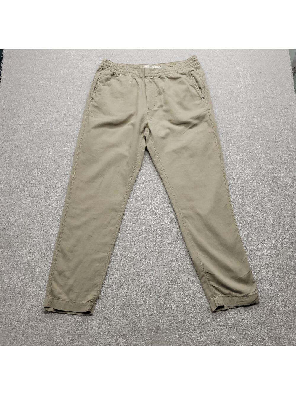 H&M LOGG Mens Medium Khaki Elastic Waist Chino Pants Casual Tapered